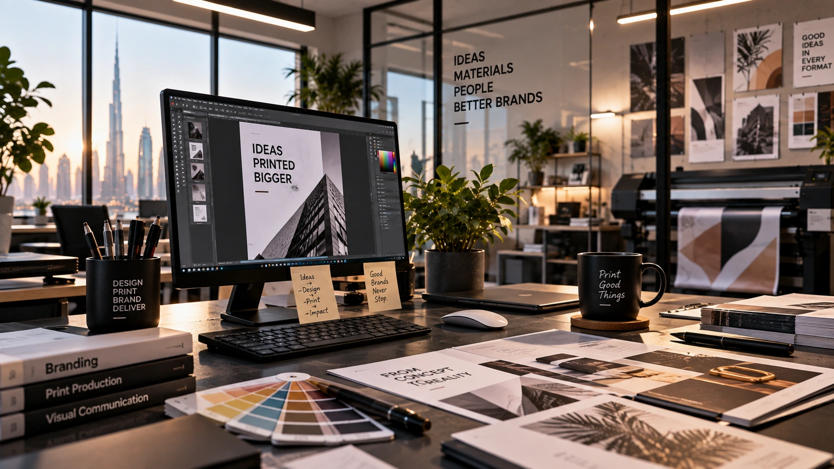 Designer working on a print layout at the Alhana studio